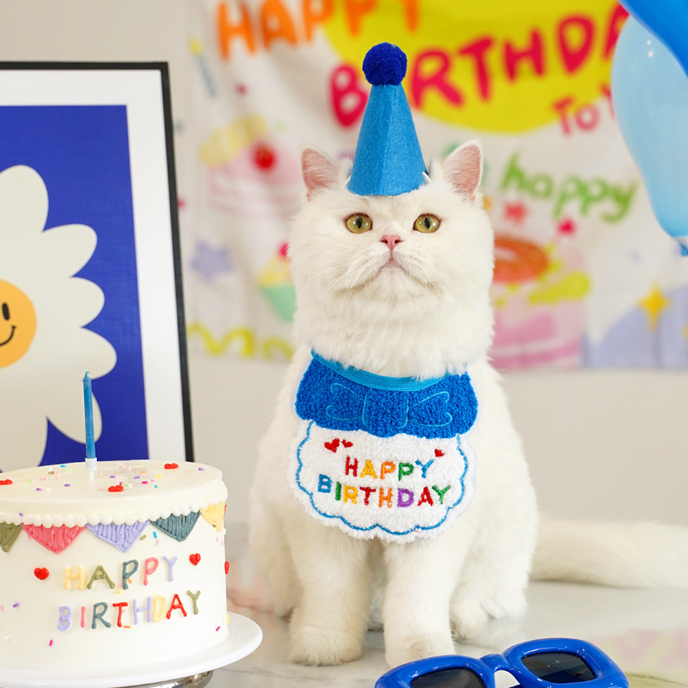 4-Pack Adorable Pet Dog Cat Birthday Party Hat & Bib Set(Purple & Dark-Blue) view 2