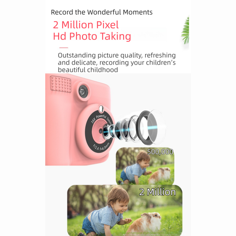 Pink ABS-681 Portable Kids Mini Digital Polaroid with 32GB Card view 4