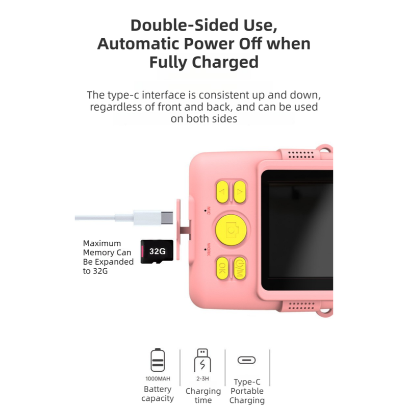 Pink ABS-681 Portable Kids Mini Digital Polaroid with 32GB Card view 5
