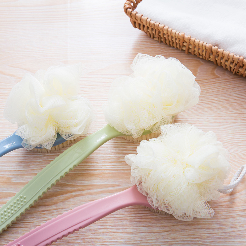 2-Pack Pink 2-in-1 Soft Bristle Long Handle Bath Brush & Shower Pouf Combo view 5