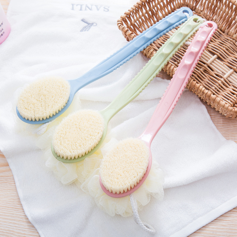 2-Pack Blue 2-in-1 Soft Bristle Long Handle Bath Brush & Shower Pouf Combo view 6