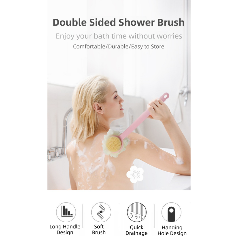 2-Pack Green 2-in-1 Soft Bristle Long Handle Bath Brush & Shower Pouf Combo view 3