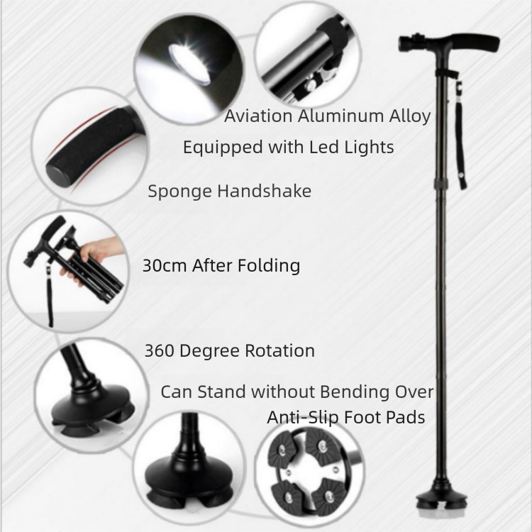 Folding LED Walking Cane with Dual Handle - Adjustable(88-98CM) view 2