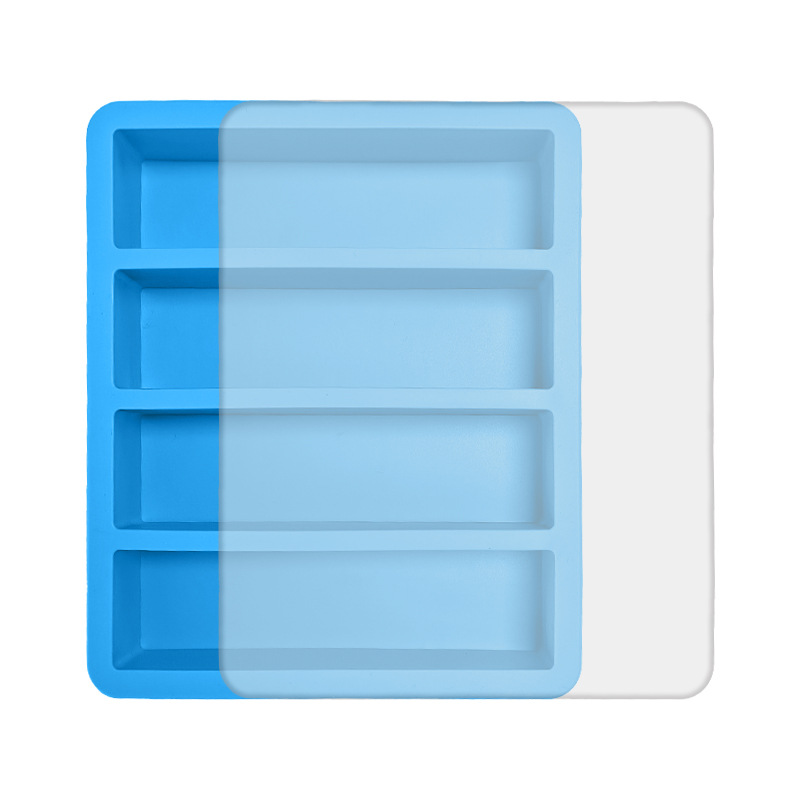 2-Packs Blue Flexible 4-Grid Silicone Long Ice Cube Tray with Lid - Easy