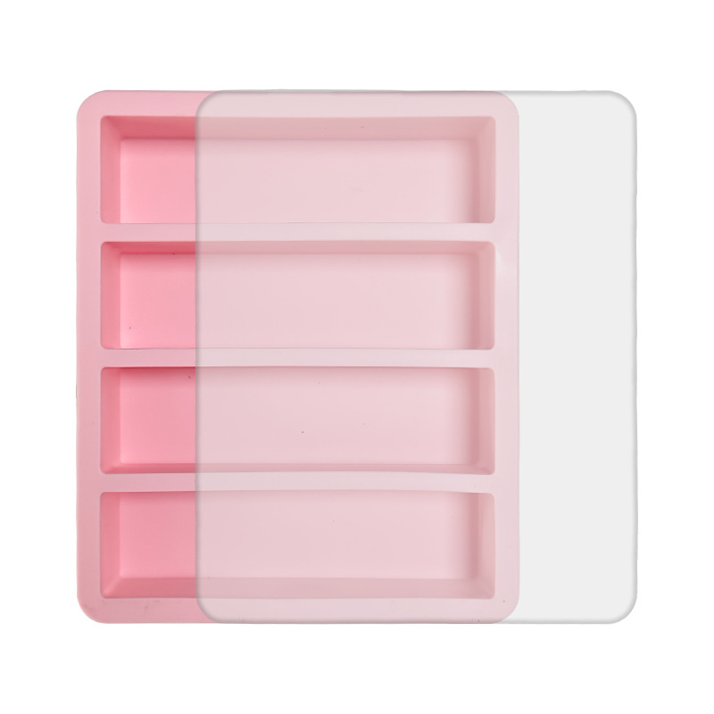2-Packs Pink Flexible 4-Grid Silicone Long Ice Cube Tray with Lid - Easy