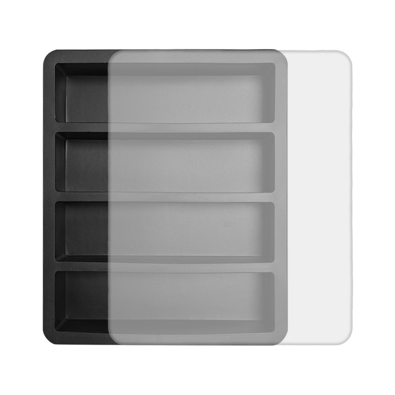 2-Packs Black Flexible 4-Grid Silicone Long Ice Cube Tray with Lid - Easy