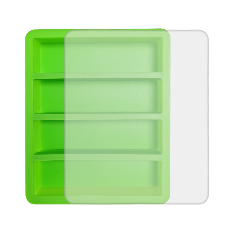 2-Packs Green Flexible 4-Grid Silicone Long Ice Cube Tray with Lid - Easy