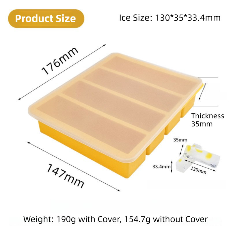 2-Packs Green Flexible 4-Grid Silicone Long Ice Cube Tray with Lid - Easy view 6