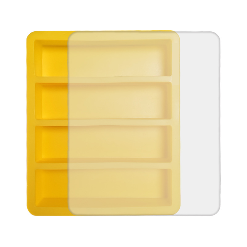 2-Packs Yellow Flexible 4-Grid Silicone Long Ice Cube Tray with Lid - Easy