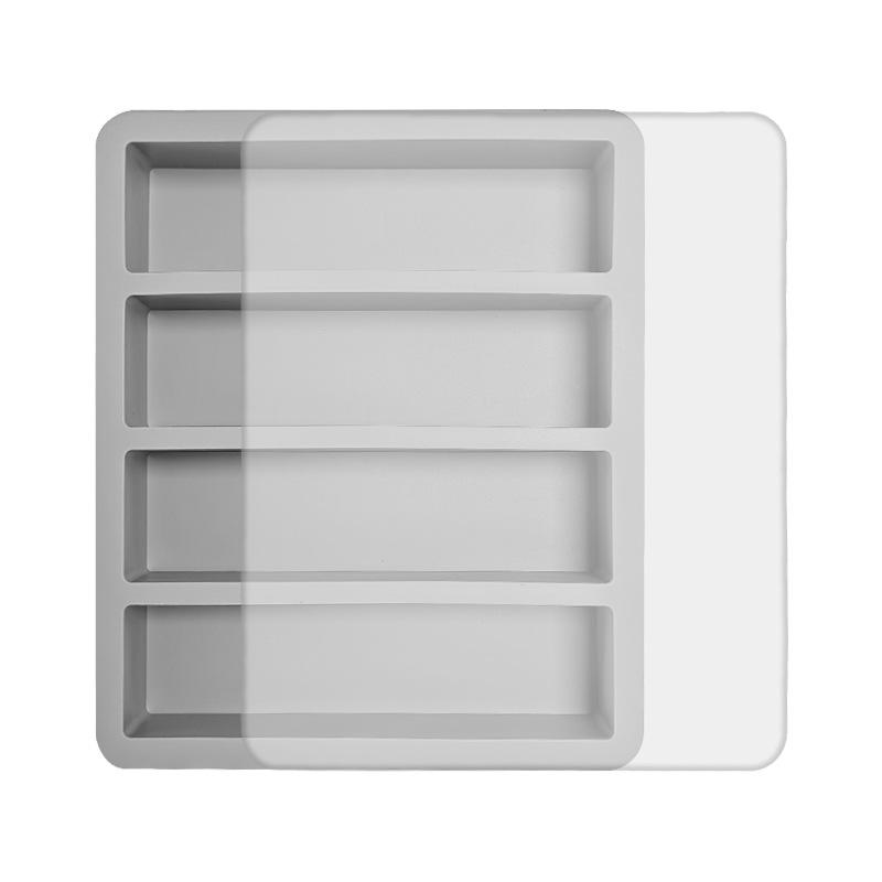 2-Packs Grey Flexible 4-Grid Silicone Long Ice Cube Tray with Lid - Easy