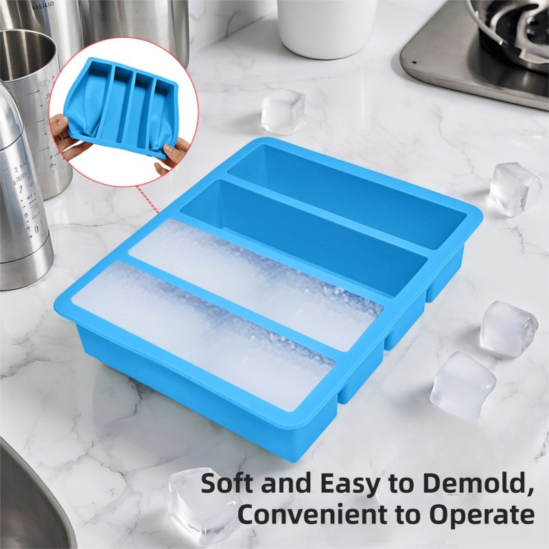 2-Packs Grey Flexible 4-Grid Silicone Long Ice Cube Tray with Lid - Easy view 3
