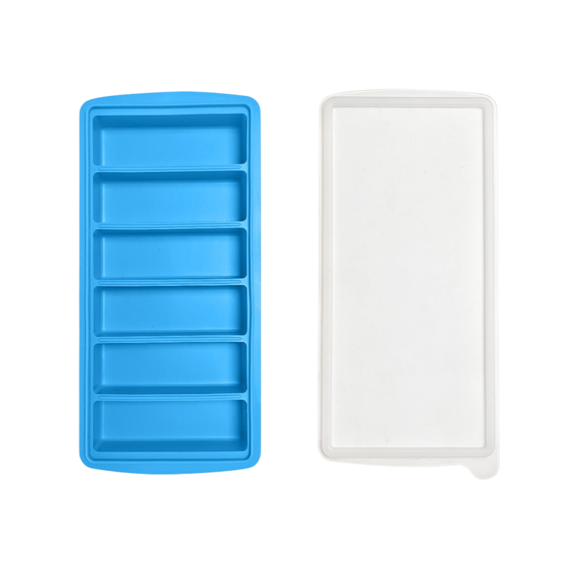 2-Packs Blue 6-Grid Extra Long Silicone Ice Cube Tray - Easy Release Reusable