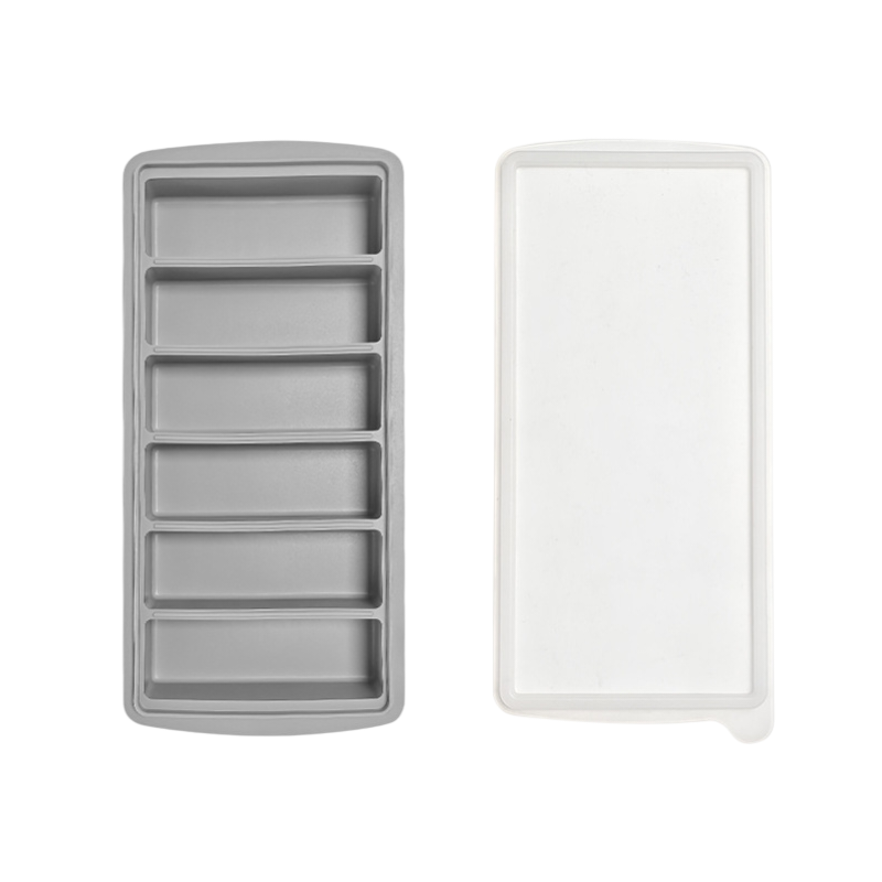2-Packs Grey 6-Grid Extra Long Silicone Ice Cube Tray - Easy Release Reusable