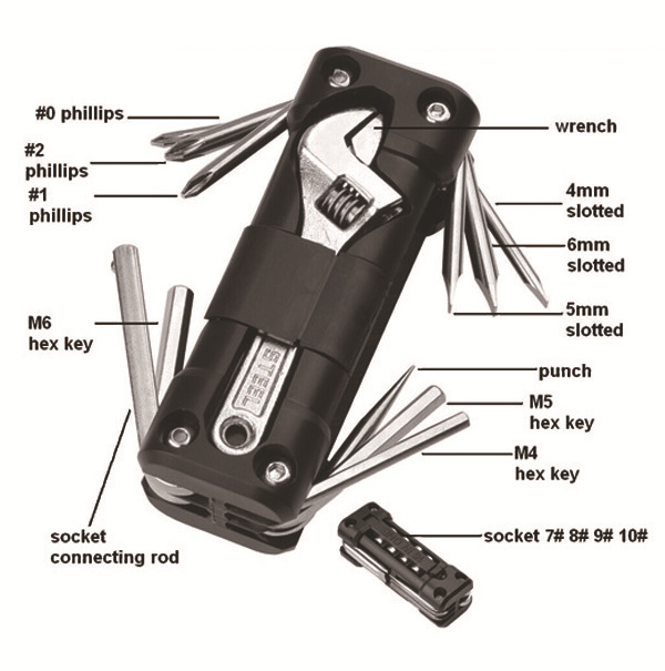 Green Compact 16-in-1 Bicycle & Motorcycle Repair Multi-Tool with Adjustable view 2