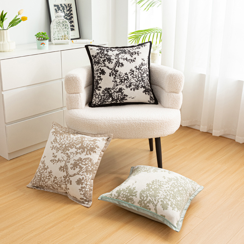 White Elegant Black & White Tree Print Cushion Cover - Modern Home Decor view 3