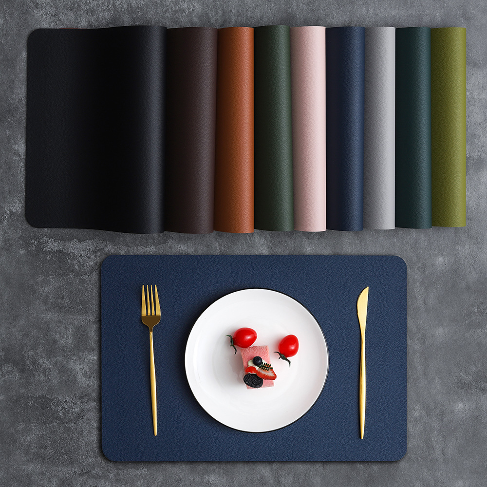 2-PCS Pink and dark grey PVC Double-Sided Lychee Texture Table Mat - Waterproof view 2