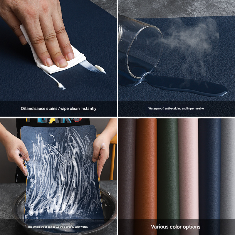2-PCS Pink and dark grey PVC Double-Sided Lychee Texture Table Mat - Waterproof view 5