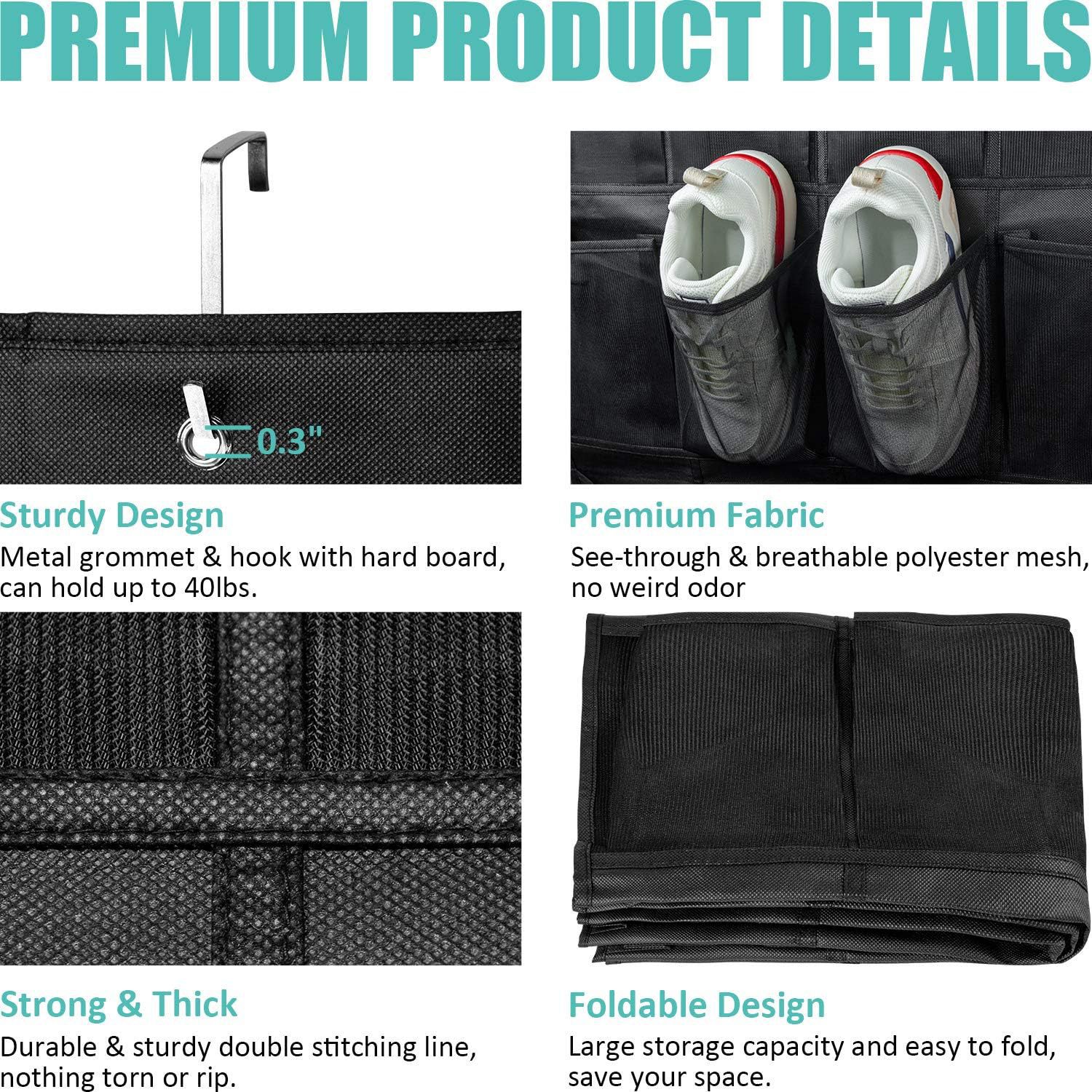 White 28-Pocket Over-the-Door Shoe Organizer with Breathable Mesh – Wall view 5