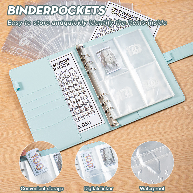 Blue 100 Envelope Savings Challenge Binder - A5 Budget Planner & Money view 2