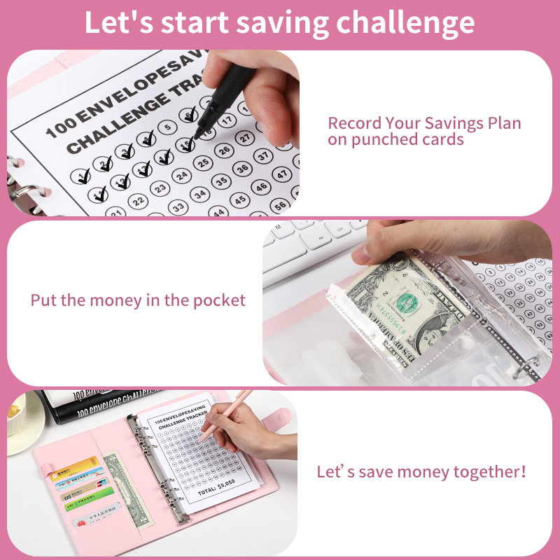 Blue 100 Envelope Savings Challenge Binder - A5 Budget Planner & Money view 3