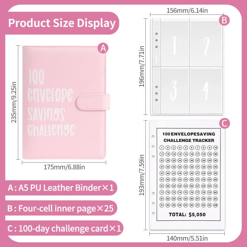Blue 100 Envelope Savings Challenge Binder - A5 Budget Planner & Money view 5