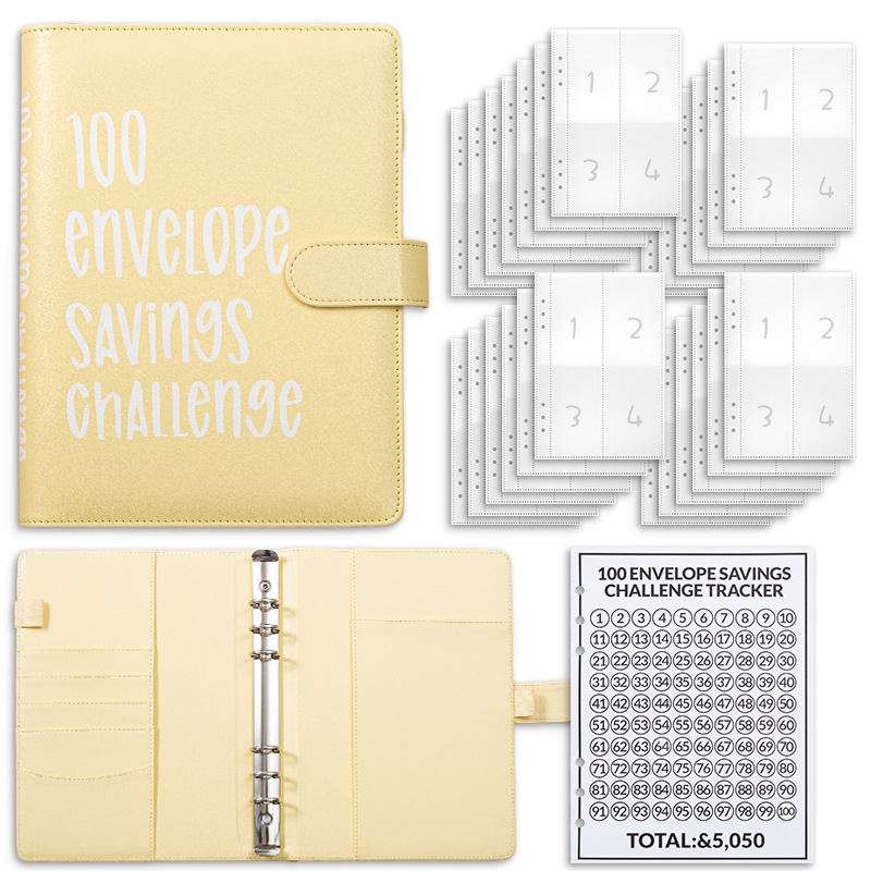 Yellow 100 Envelope Savings Challenge Binder - A5 Budget Planner & Money — image 1
