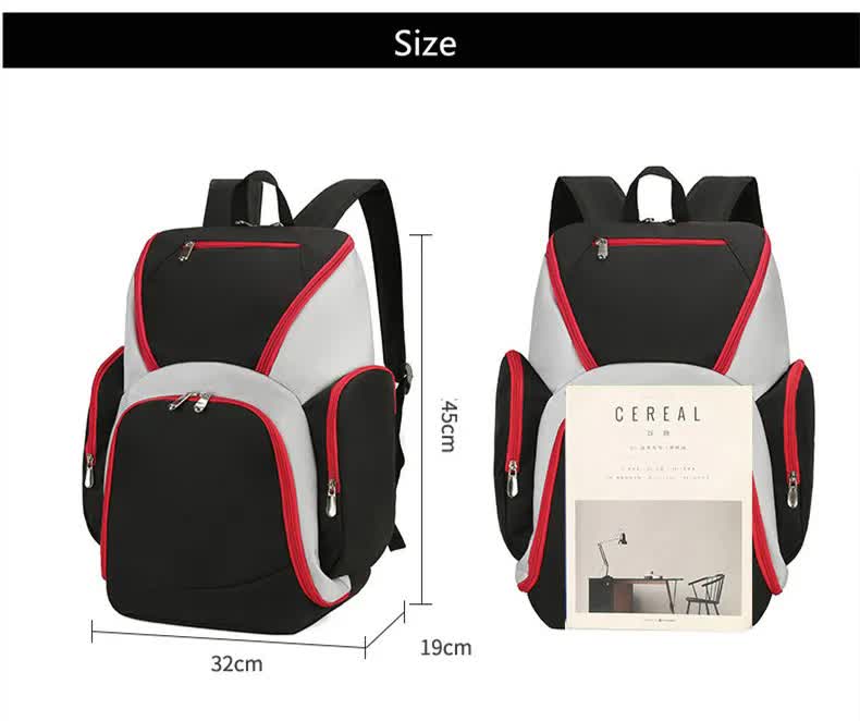 Black and red Large Capacity Oxford Cloth Basketball Backpack - Waterproof Gym view 4