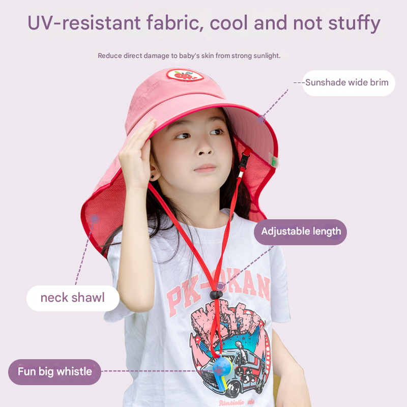 Red Kids UV Protection Sun Hat - Breathable Wide Brim Bucket Hat with Neck view 3