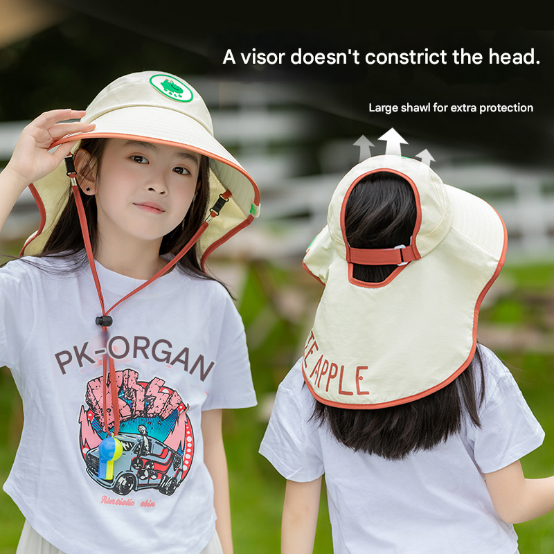 Red Kids UV Protection Sun Hat - Breathable Wide Brim Bucket Hat with Neck view 4