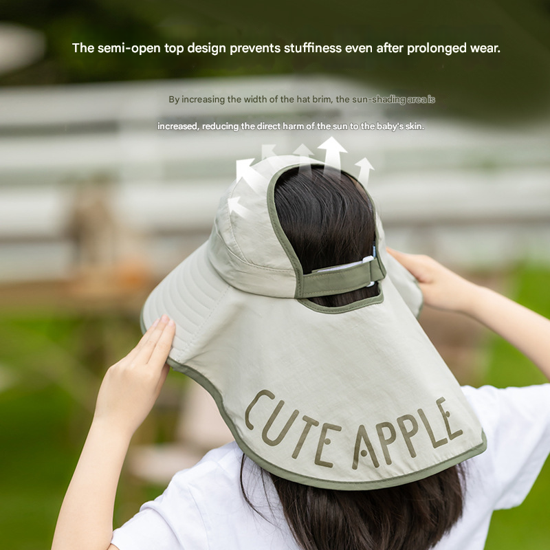 White Kids UV Protection Sun Hat - Breathable Wide Brim Bucket Hat with Neck view 2