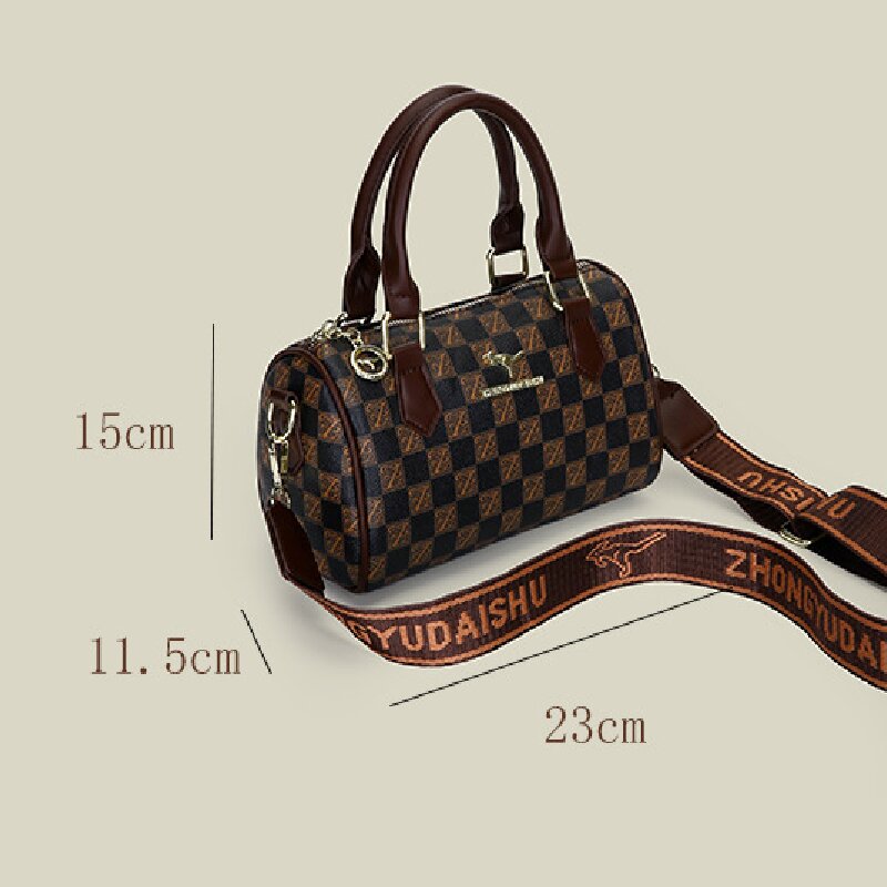 White checkered pattern Stylish PU Leather Boston Bag - Elegant Retro Single view 6