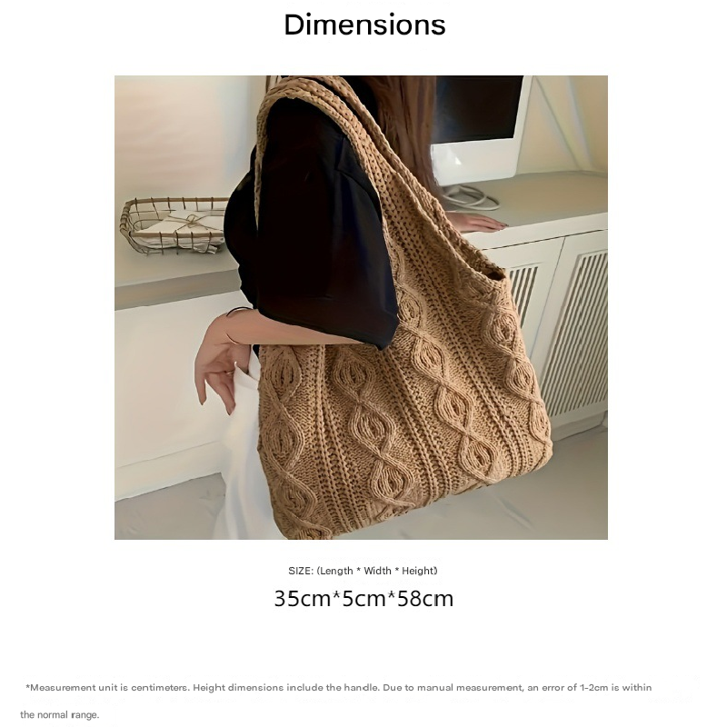 Beige honeycomb holes Bohemian Knit Shoulder Bag - Hand-Woven Crochet Tote for view 3