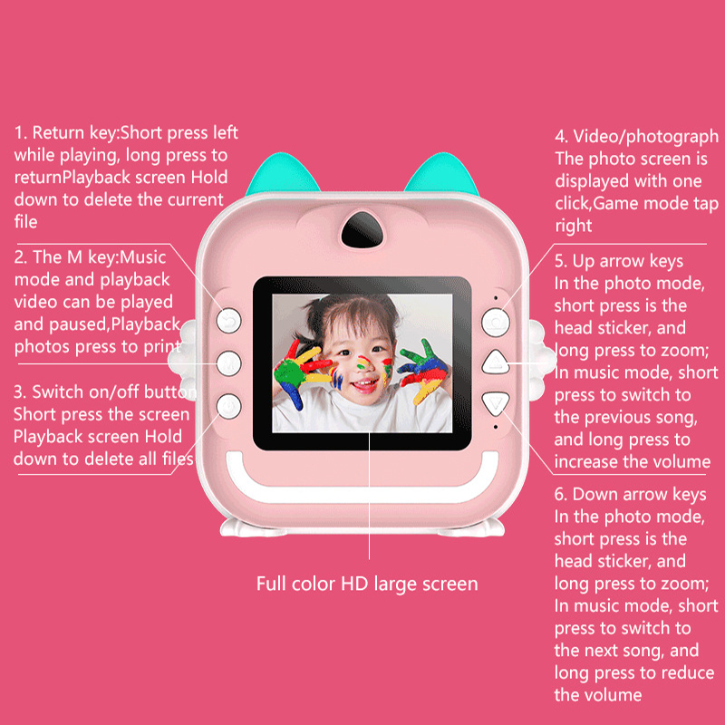 Pink rabbit Kids Instant Print Camera Zero Ink Digital Video Recorder with view 8