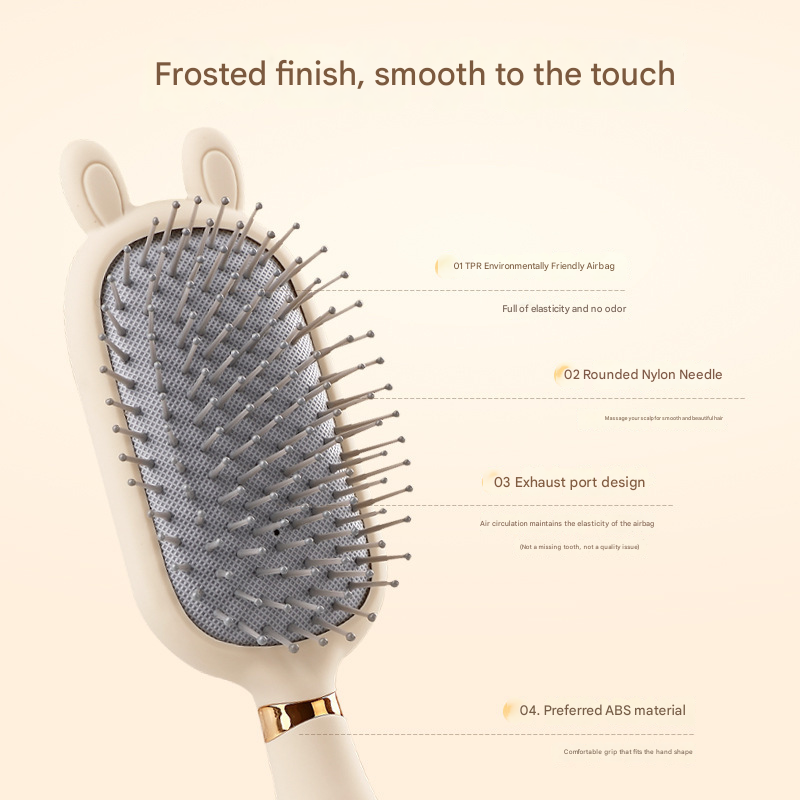 Rabbit ear comb Soft Touch Air Cushion Hair Brush with Built-in Cleaning Claw view 2