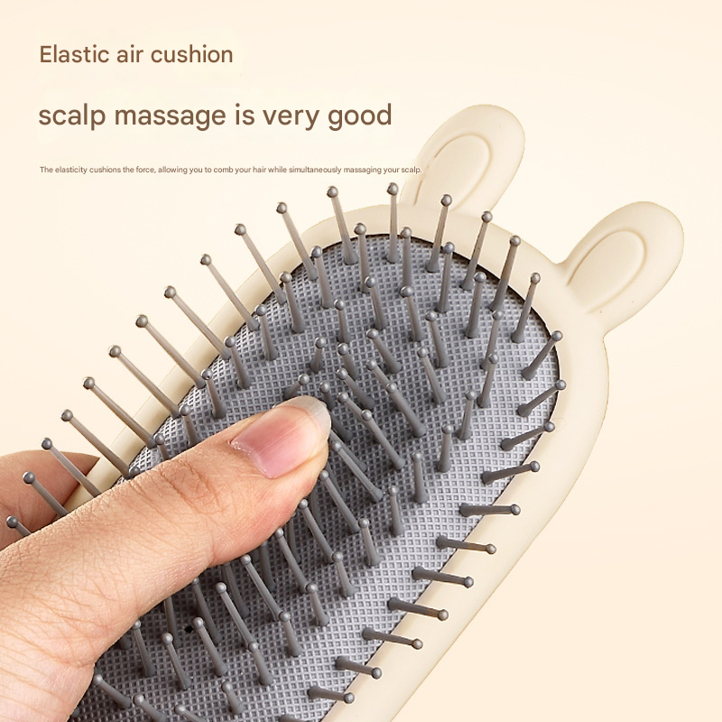 Rabbit ear comb Soft Touch Air Cushion Hair Brush with Built-in Cleaning Claw view 4