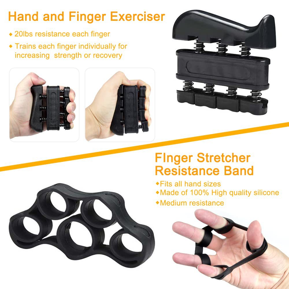 Orange 5 in 1 Hand Grip Strengthener Kit Adjustable Resistance Finger view 3