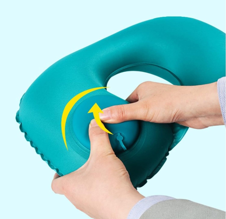 2-PCS Navy blue Inflatable Travel Neck Pillow Press to Inflate U-Shape Soft view 2