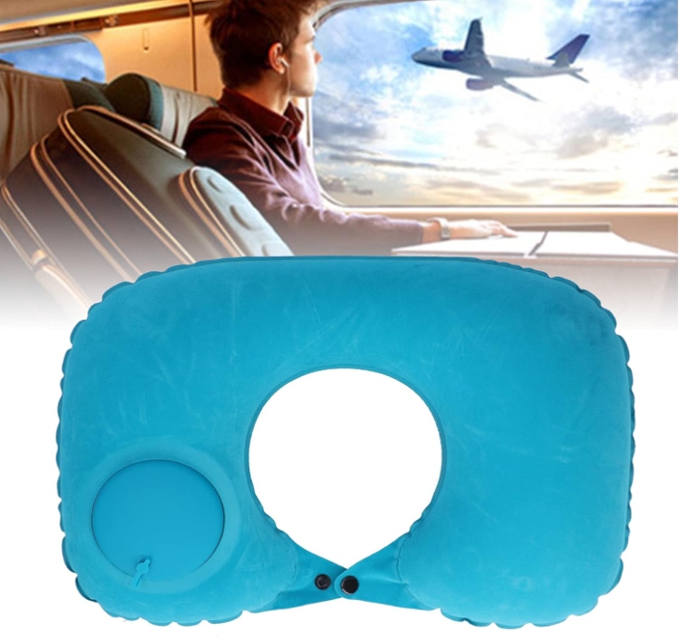 2-PCS Rose red Inflatable Travel Neck Pillow Press to Inflate U-Shape Soft view 4