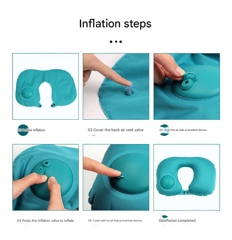 2-PCS Rose red Inflatable Travel Neck Pillow Press to Inflate U-Shape Soft view 5