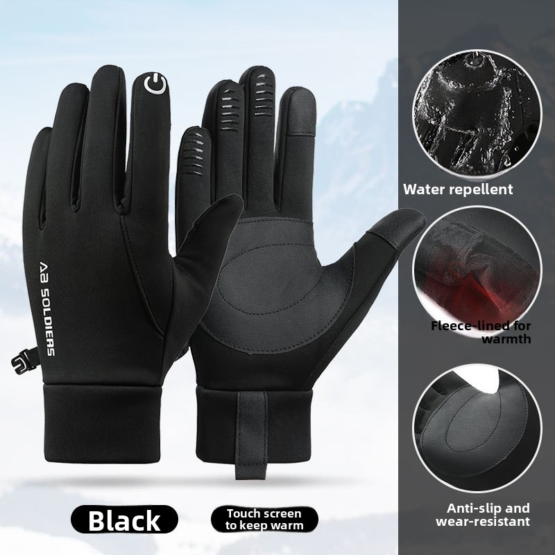 Grey Winter Thermal Gloves for Men Outdoor Cycling Driving Waterproof Touch view 2