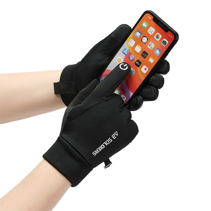 Grey Winter Thermal Gloves for Men Outdoor Cycling Driving Waterproof Touch view 5