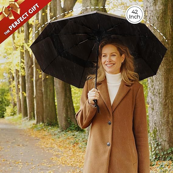 Grey Automatic Windproof Travel Umbrella Compact Folding Umbrella Auto Open view 2