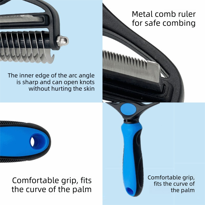 Sapphire blue Pet Grooming Comb – Fine Toothed Side for Hair Removal and view 2