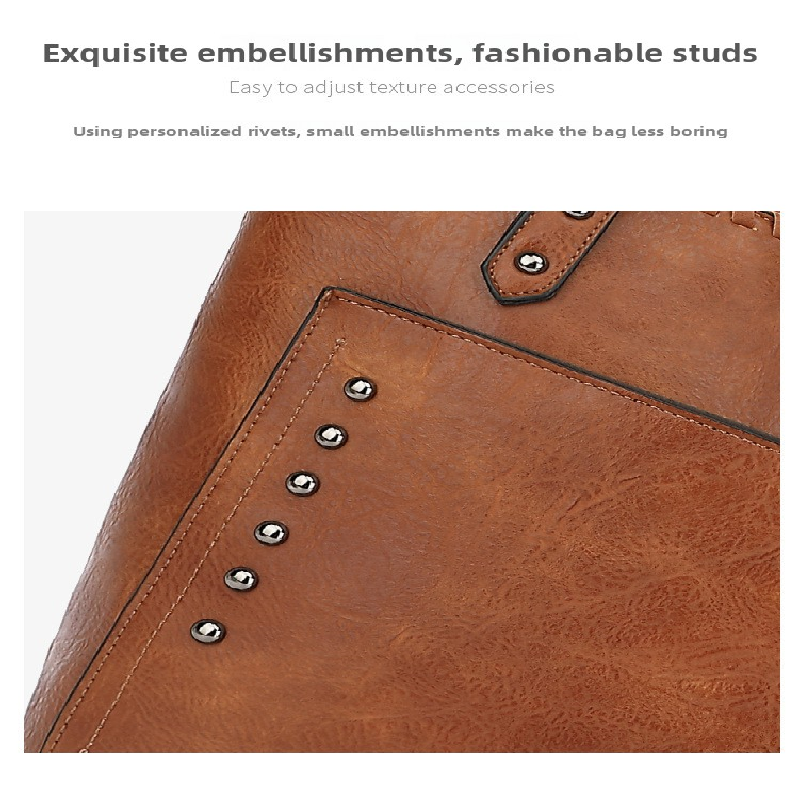 Brown Minimalist Large Capacity Tote Bag with Detachable Pouch – Soft PU view 2