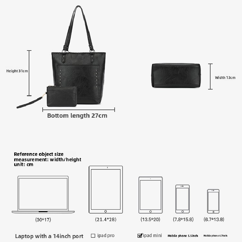 Brown Minimalist Large Capacity Tote Bag with Detachable Pouch – Soft PU view 7