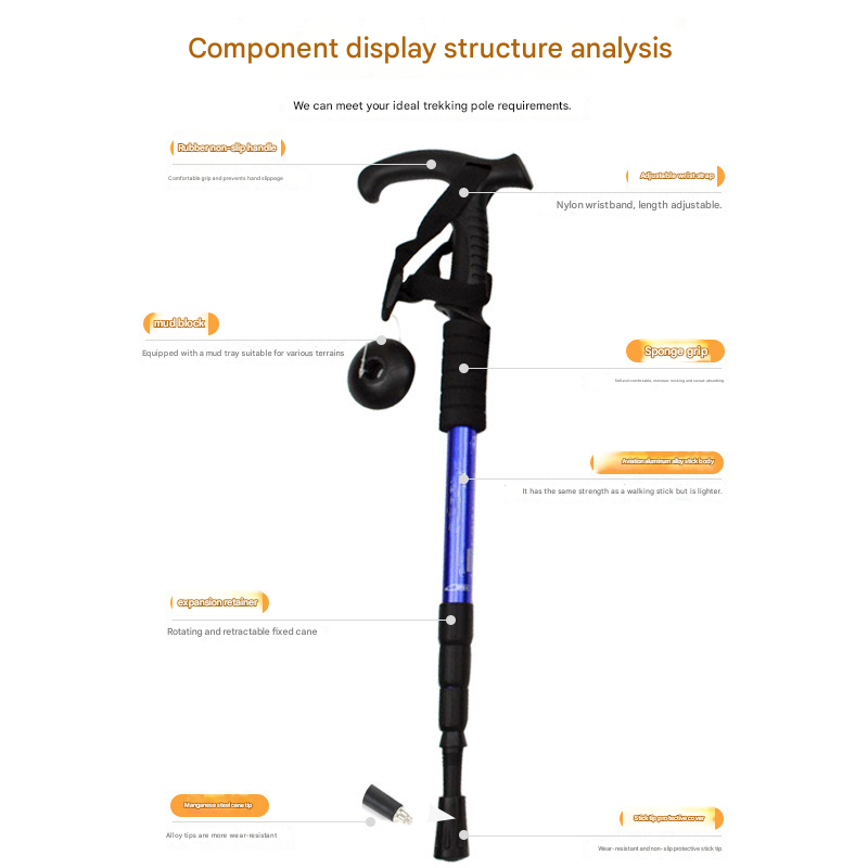 Blue Professional Outdoor Trekking Pole – Lightweight Aluminum Alloy view 4