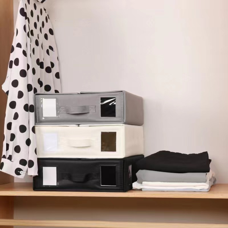 Beige Foldable Oxford Fabric Storage Box with Clear Window – Large Capacity view 2
