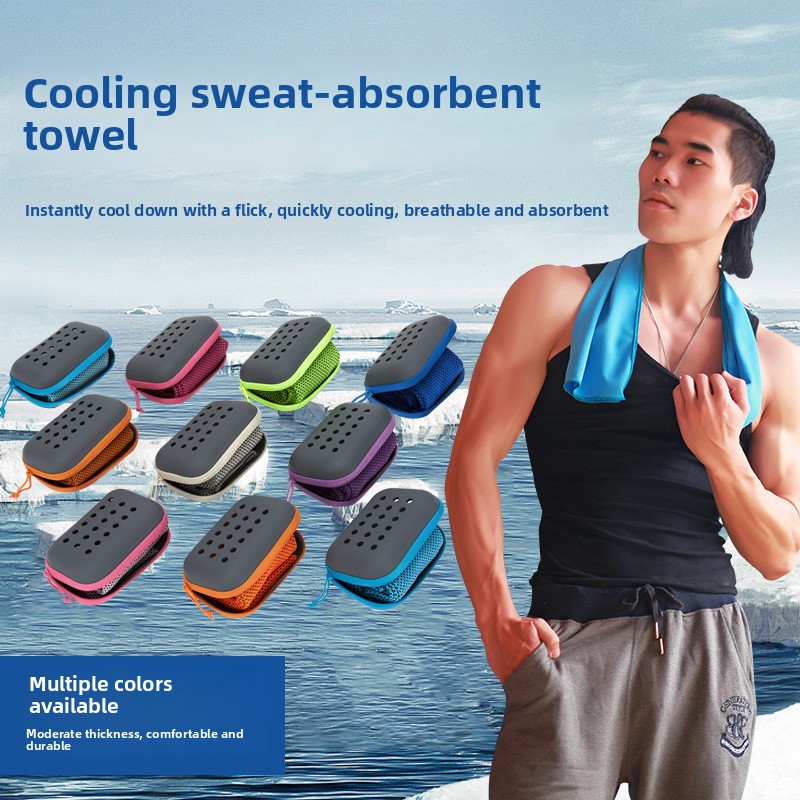 2-PCS Sky blue Instant Cooling Towel with EVA Case 30x90cm Breathable Ice Silk view 4