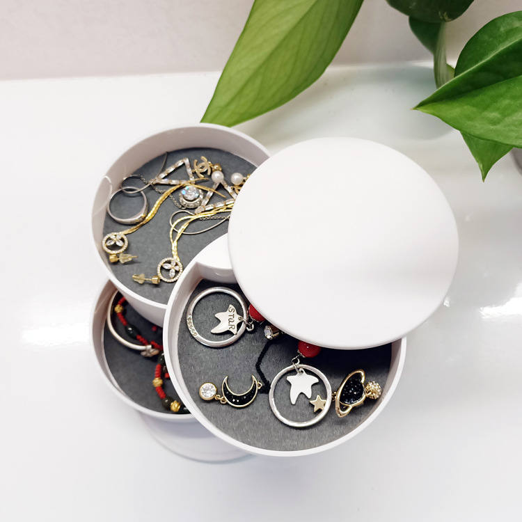 2 Pack White Nordic Style Rotating Jewellery Storage Box 4-Layer Dustproof view 2