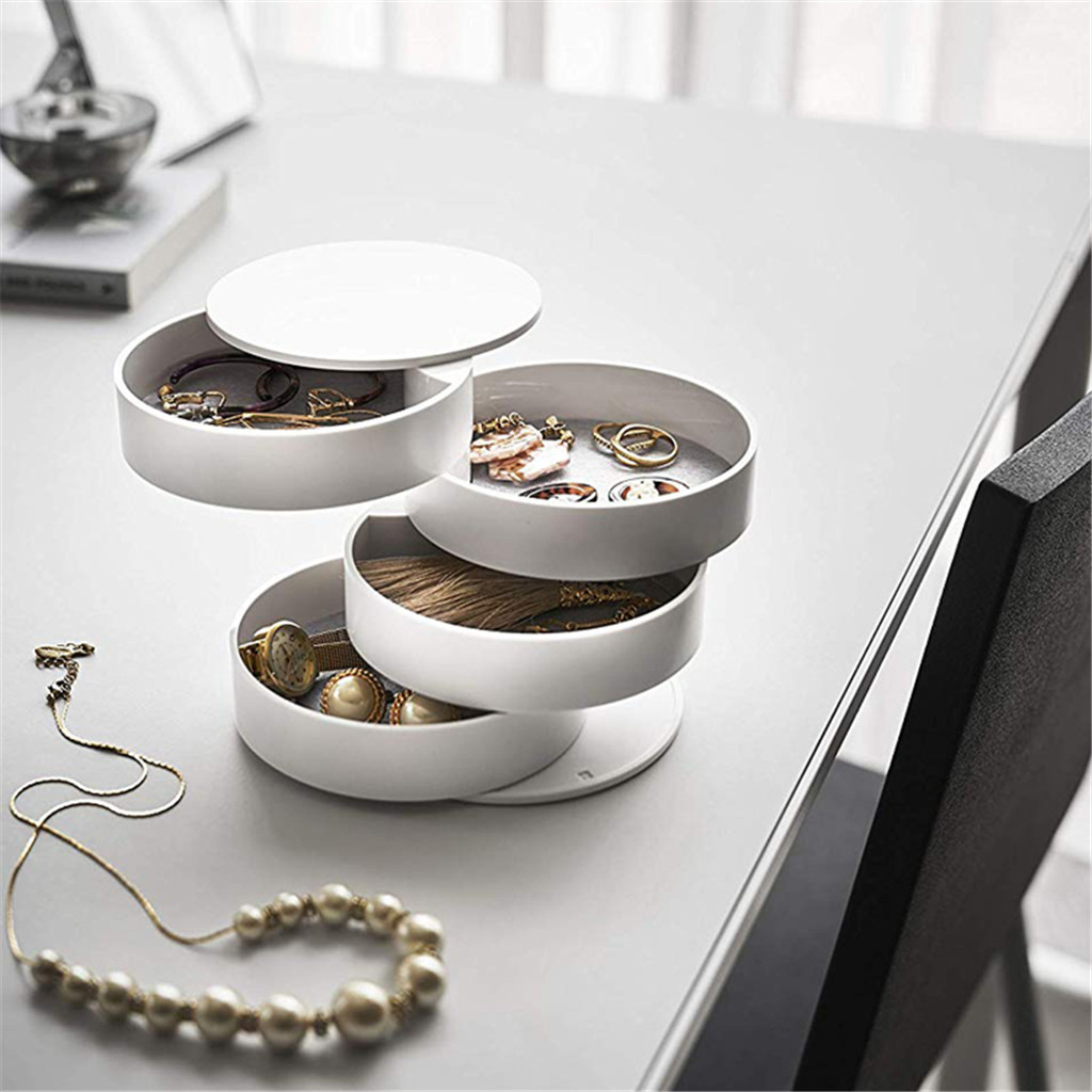 2 Pack White Nordic Style Rotating Jewellery Storage Box 4-Layer Dustproof view 3